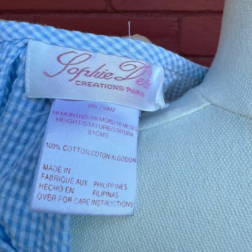 Sophie Dess Blue Gingham Embroidered Flower Dress Baby 18‎ Months Cotton